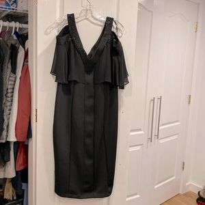 Size 14W black cocktail dress with cut out shoulders beading